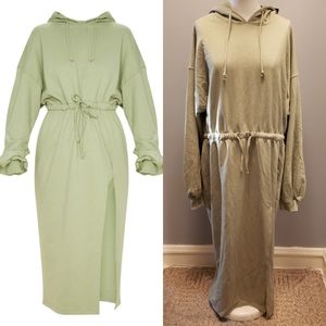New Prettylittlething Green Hoodie Split Dress